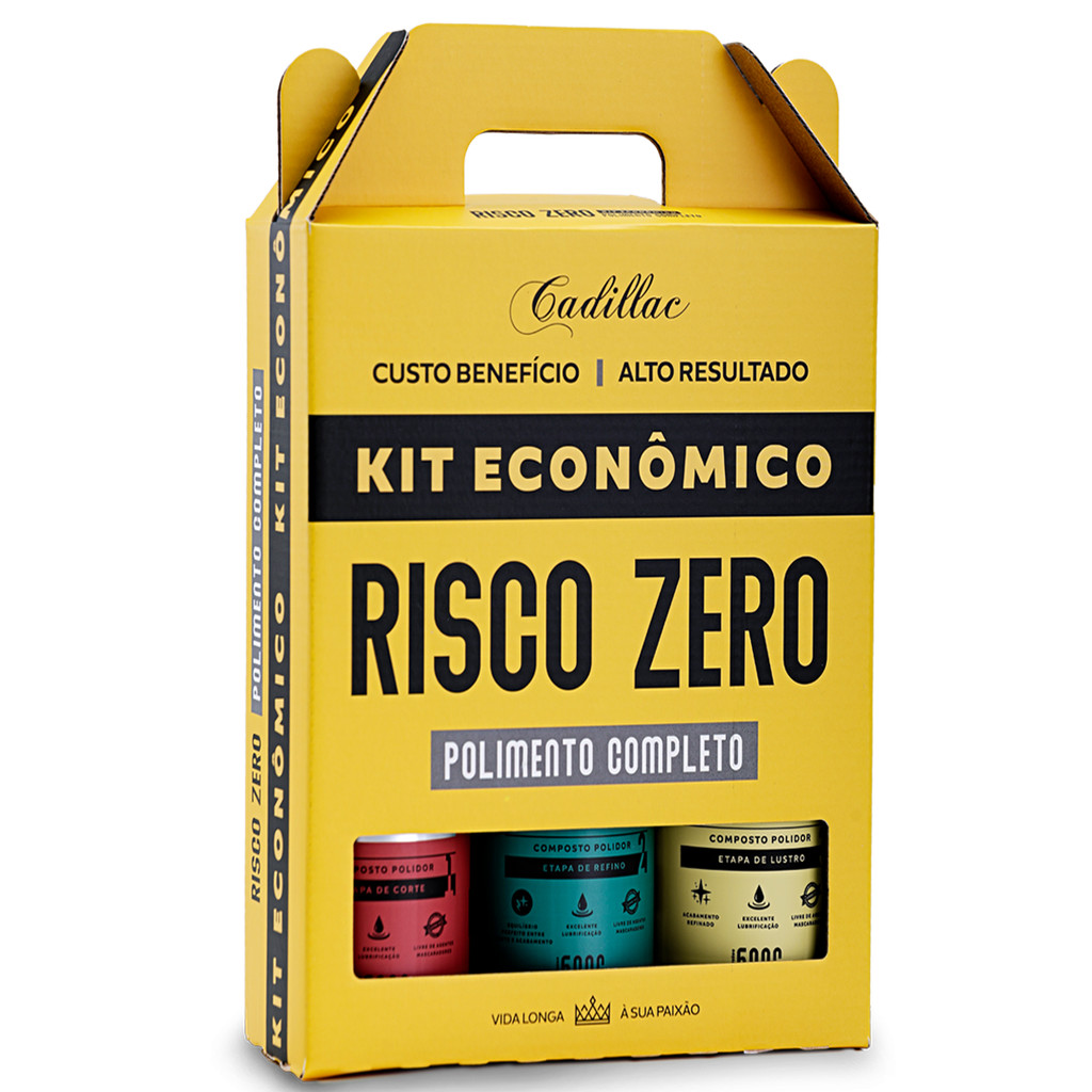 Kit Risco Zero Cadillac Composto Polidor Corte Pesado Refino Lustro Pintura Verniz Remove Risco