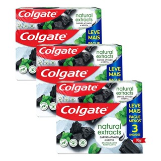 Kit 3 Pack Creme Dental Colgate Natural Extracts Carvão Ativado e Menta 90g em Oferta na Shopee