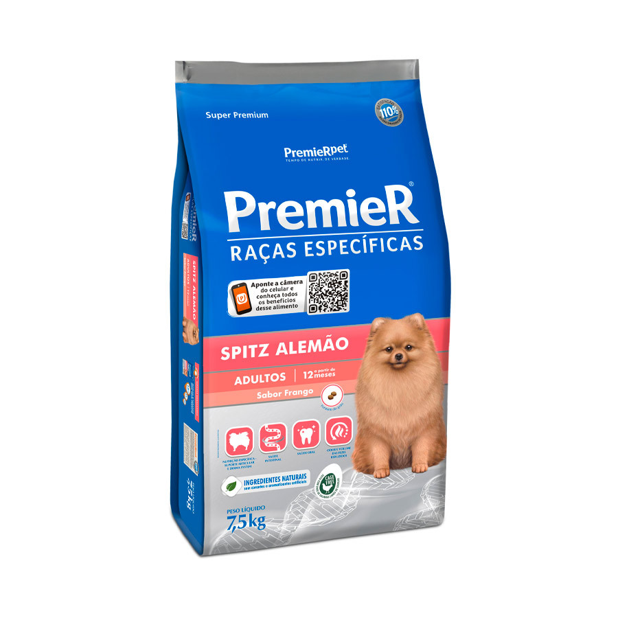 Ração Premier Raças Específicas Spitz Alemão para Cães Adultos 7,5kg 2,5kg 1kg