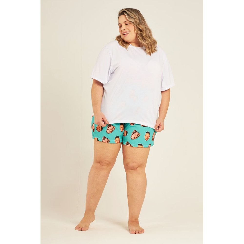 Short Plus Size Unissex Personalizado - Short Masculino e Feminino Customizável Tamanhos Especiais - Turquesa