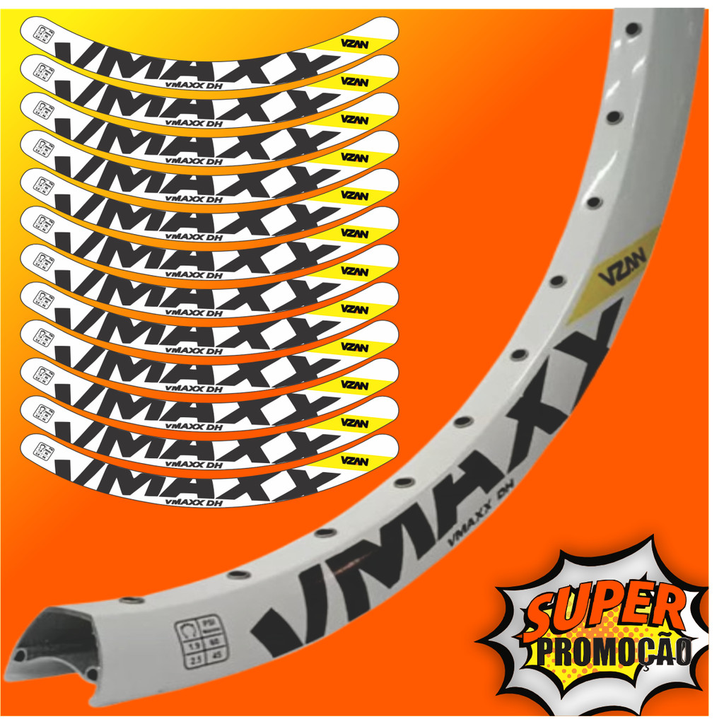 Cartela Adesivos Vmaxx 12 Unidades DH LT Disco e V brake Rodas Bike Ciclismo Aro 26 29