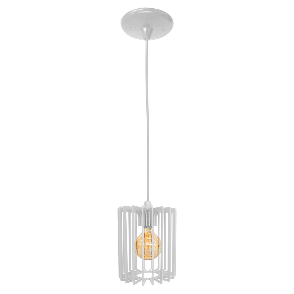 Lustre Pendente Cilindro Branco com Canopla Redonda para Iluminação
