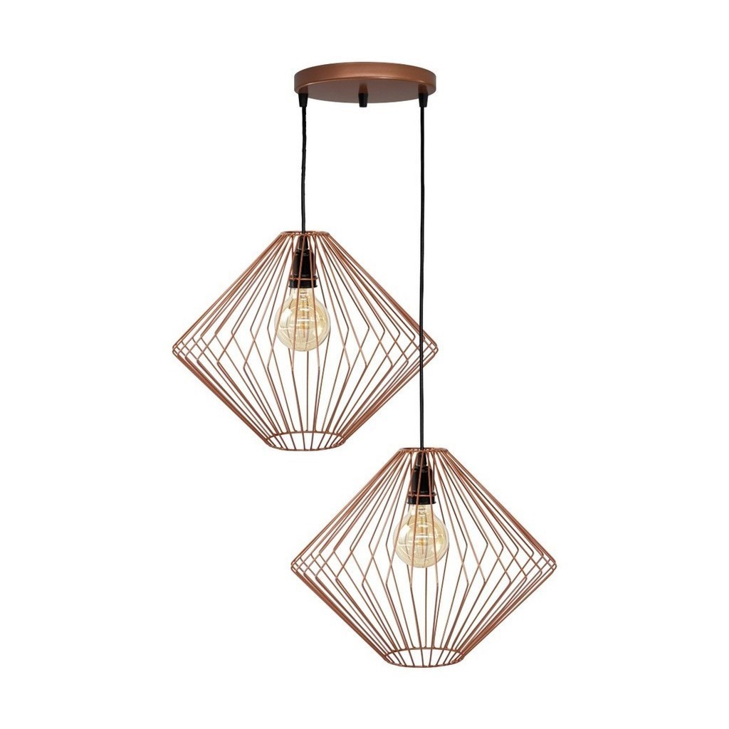 Lustre Pendente Aramado Rubi Duplo Cobre Canopla Dupla Design Moderno