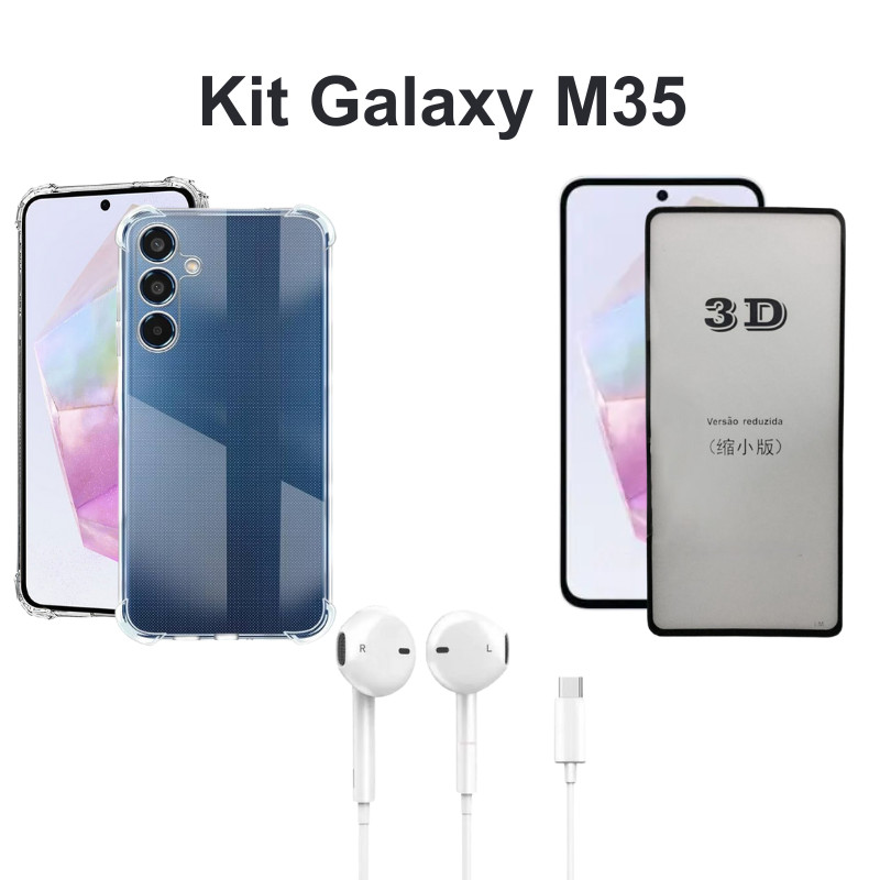Kit Capinha Transparente + Película 3D Vidro + Fone de Ouvido para Samsung Galax