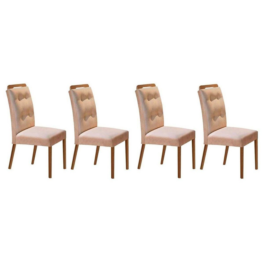 Cadeira Sala de Jantar Imperatriz Madeira Kit 4 Un Capuccino - Linho Turim - Rufato em Oferta na Shopee