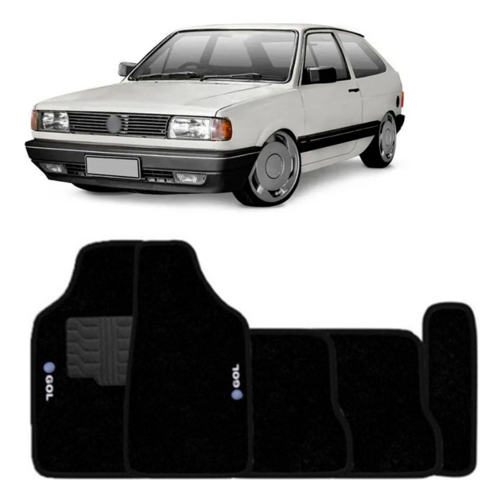 Kit de tapetes 5 peças específico Gol Quadrado 1991 92 93 94 1995 Carpete Preto