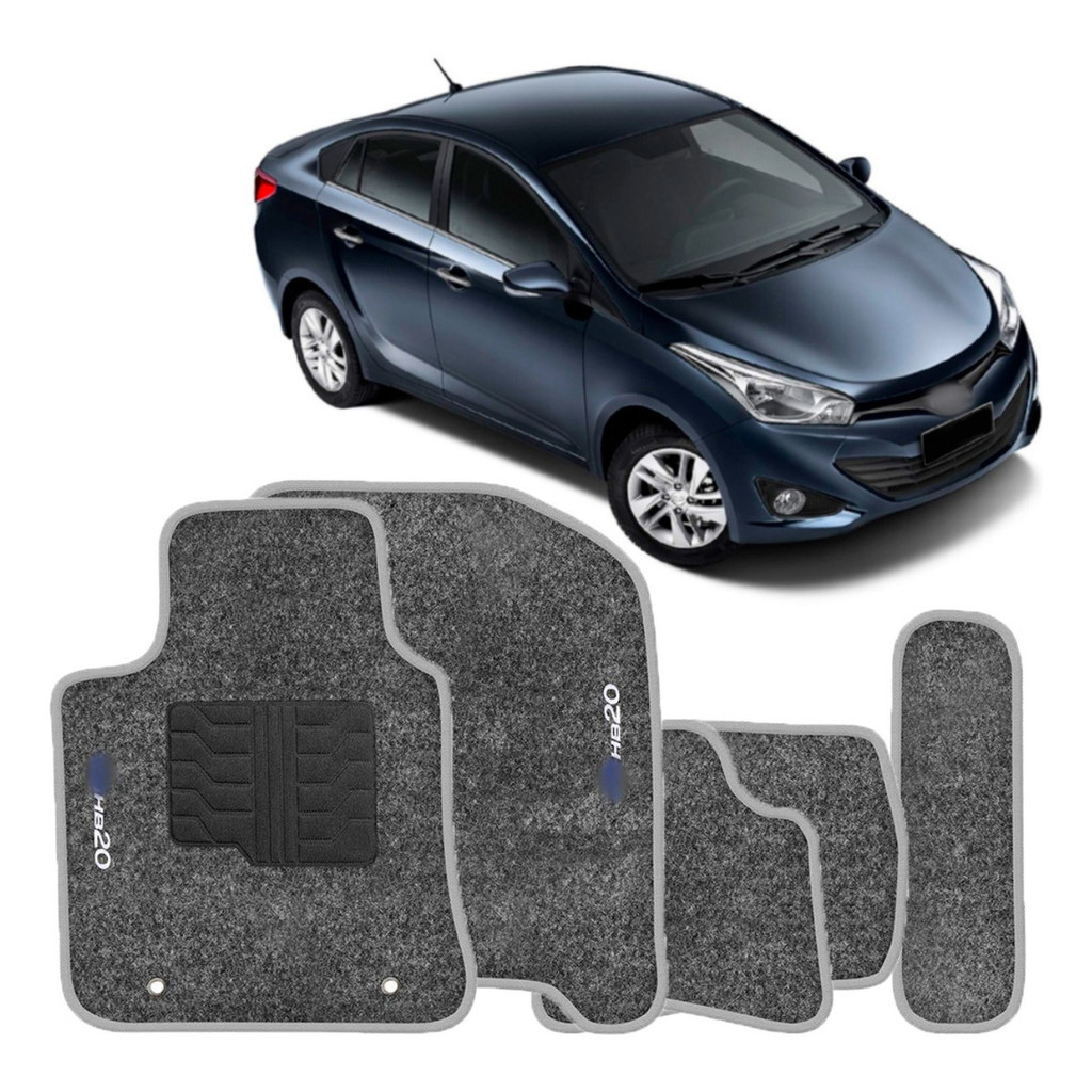 Kit de tapetes 5 peças específico HB20s 2019 20 21 22 23 24 Carpete Grafite