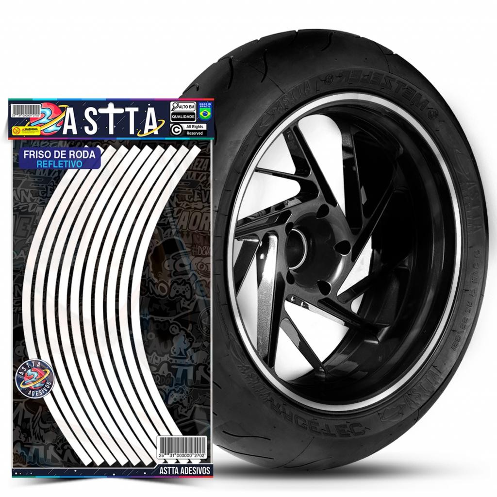Kit Adesivos Friso de Roda M1 Branco Roda Aro 13 ao 22 Filete Resistente Para Moto e Carro