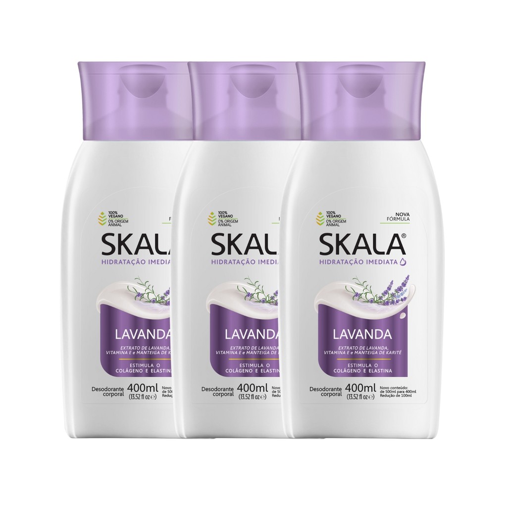 Kit 3 Loção Creme Hidratante Corporal Lavanda Vegano Skala em Oferta na Shopee