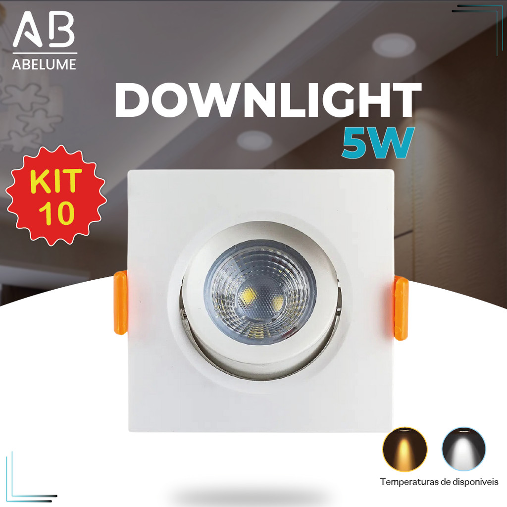 Kit 10 Luminária Spot Led Quadrado Direcionável 5W Embutir Gesso Teto | Branco Frio 6500K | Branco Quente 3000K Bivolt em Oferta na Shopee