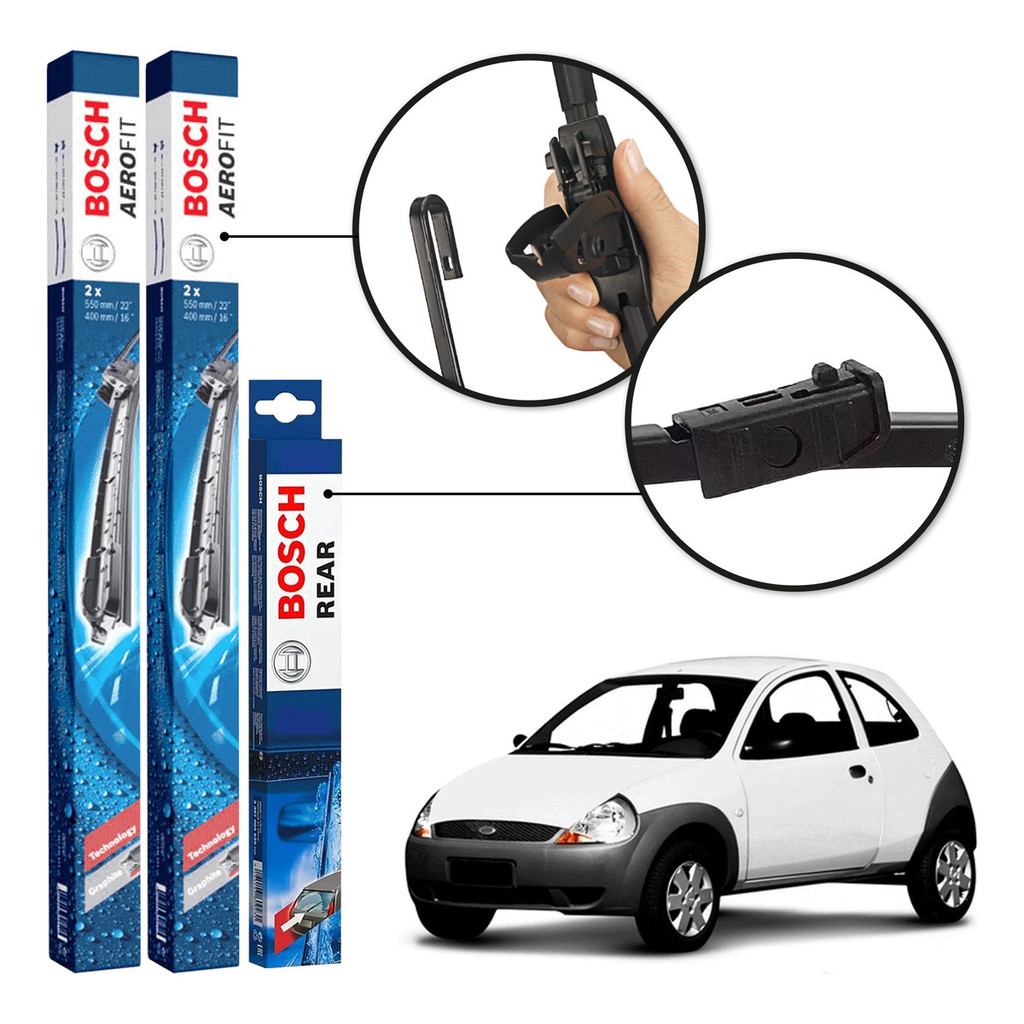 Kit 3 Palhetas Dianteiras Aerofit + Traseira REAR Original Bosch Ford Ka 1999 A 2001