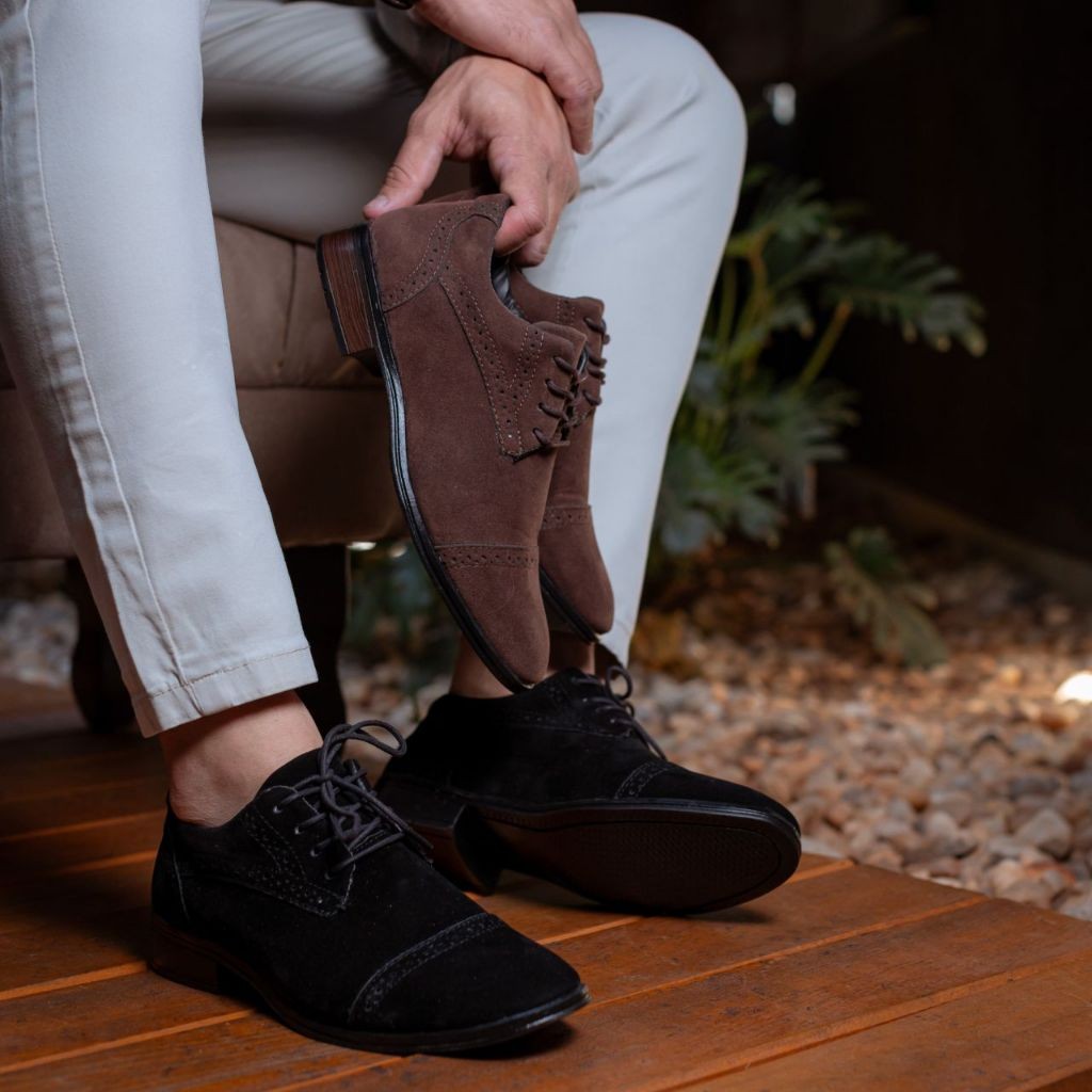 Sapato Social Masculino Oxford em Camurça Versátil e Confortável Festa Casamento Igreja