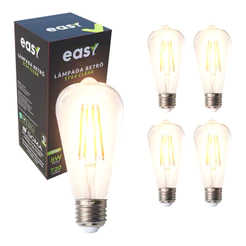 Kit 5 Lâmpadas Led ST64 Luz Retro Vintage Clear 8w 2400k E27 Bivolt Branco Quente