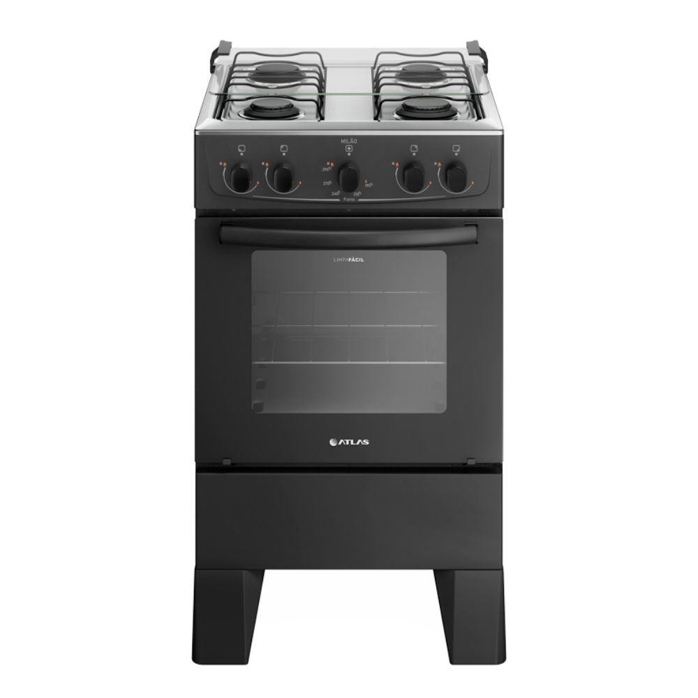 Fogão 4 Bocas Atlas Manual Milão Preto - Home Appliances