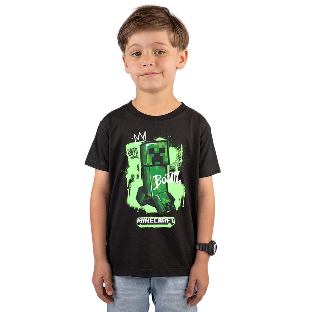 Camiseta Básica MINECRAFT Creeper Estampa Infantil