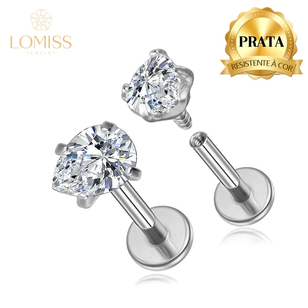 Piercing Labret Prata 925 Gota Ponto De Luz Grau de Implante Helix Tragus Conch Boca Orelha em Oferta na Shopee