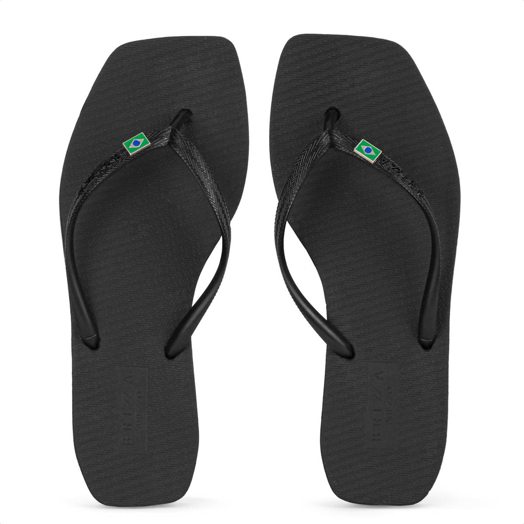 Chinelo Brizza Arezzo Bico Quadrado Square Brasil Preto - Feminino