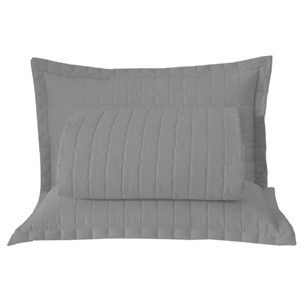Kit Cobre Leito Colcha Bellini Casal Padrão Dupla Face Percal 300 Fios Textura Matelassê 3 Peças - Cinza