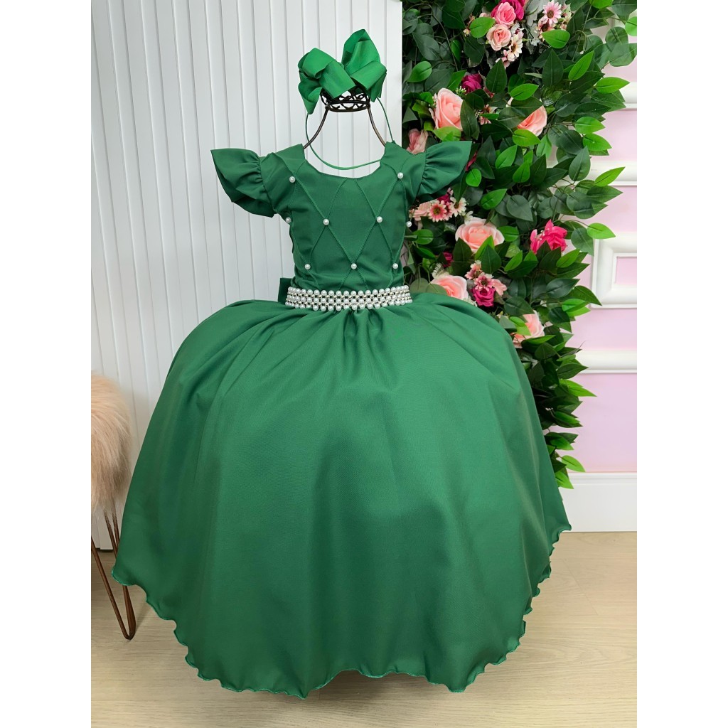 Vestido infantil midi Verde Esmeralda daminha formatura