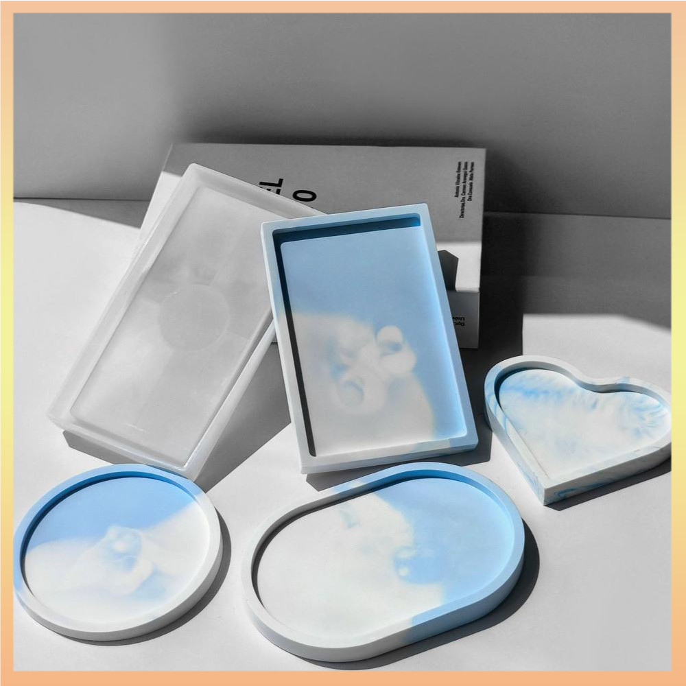 DIY Gotejamento Coaster Molde De Silicone Oval Bandeja De Gesso Coração Quadrado Flor Redonda Resina Armazenamento