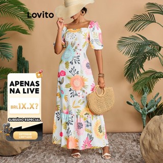 (LIVE STREAM SALE) Lovito Vestido Boho Floral Ruffle Hem para Mulheres LBL20524 em Oferta na Shopee