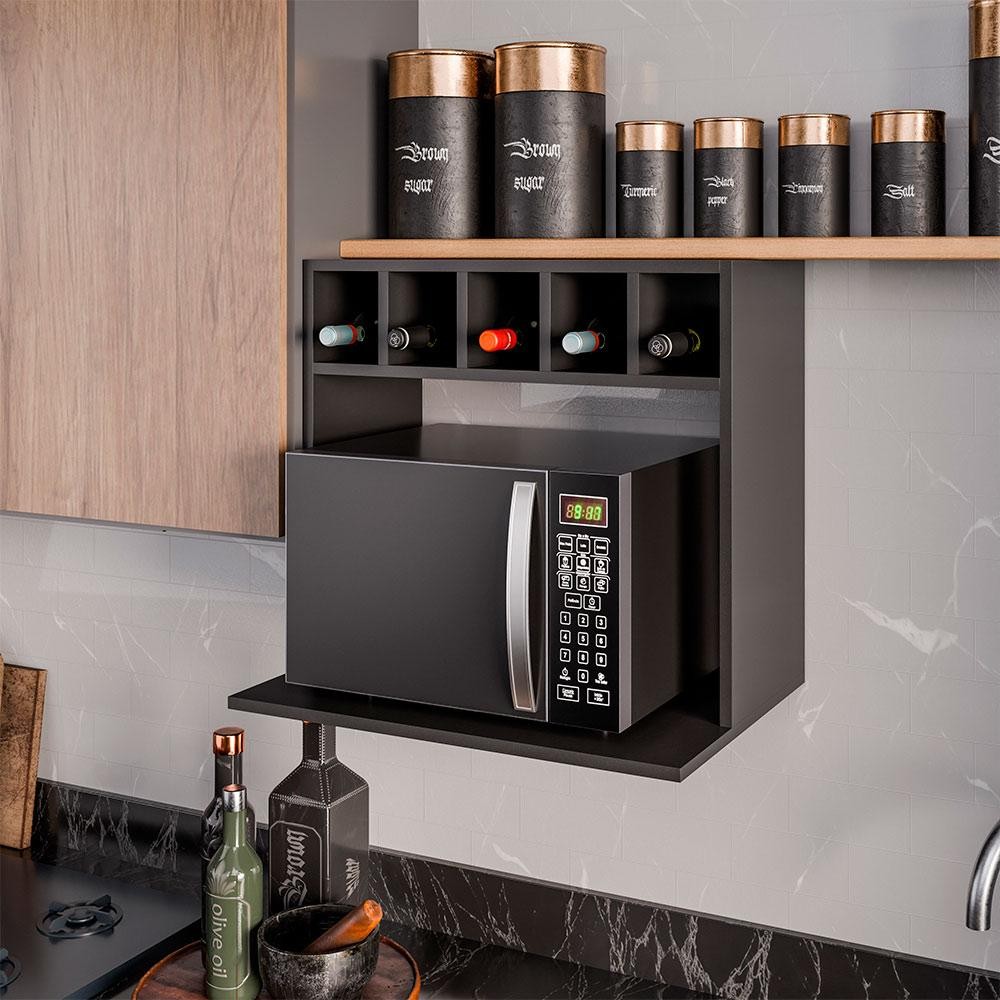 Suporte Suspenso Canea com nicho MDP/BP para Micro-ondas Preto G96 - Gran Belo em Oferta na Shopee