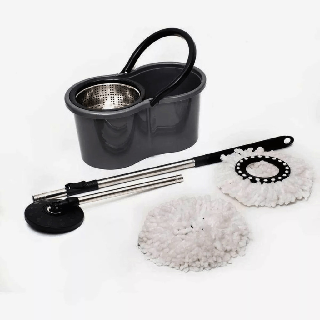 Balde Mop Limpeza 360 Giratório Inox Esfregão Extra Preto