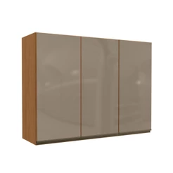 Armário Aéreo Cozinha 120 Cm Mônica 3 Portas com Vidro Canela - Kappesberg