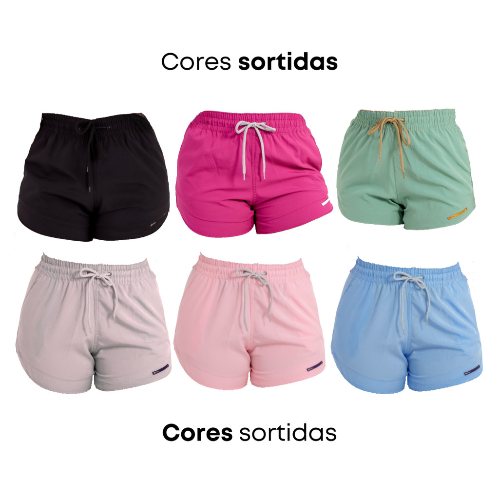 Kit 6 Short Feminino Curto Tactel Com Elastano Saída De Praia Piscina Academia Liso