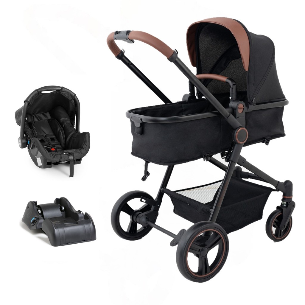 Carrinho Ivy Trio Black com Bebê Conforto e Base Galzerano em Oferta na Shopee