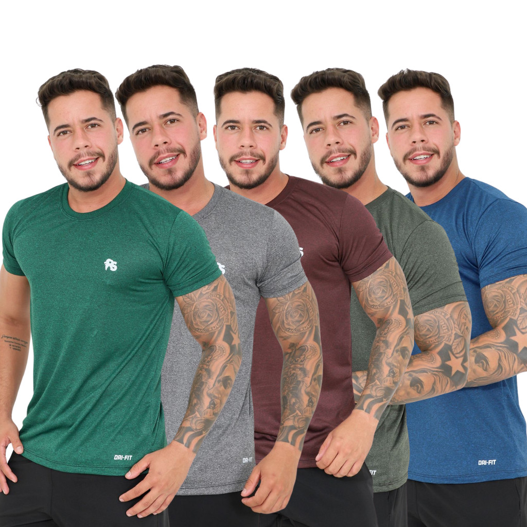 Kit 05 Camisa Dry Fit Premium Masculina Treino  Academia (Cores Variadas)