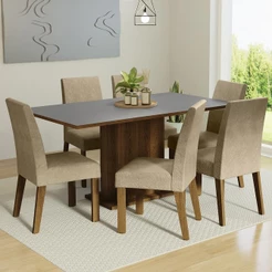 Conjunto Sala de Jantar Mesa Tampo de Madeira 6 Cadeiras Imperial Renata Madesa