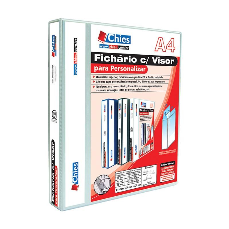 Fichário revestido com cristal A4 branco 40mm 1711 com 2 argolas Chies - Stationery