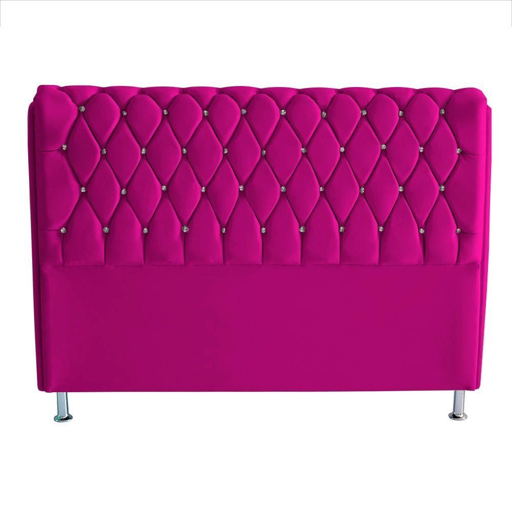Cabeceira De Cama Box Londres King 195 Cm Suede Botão De Strass Rosa Pink Do Lar Móveis E Decoração