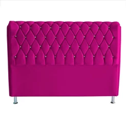 Cabeceira De Cama Box Londres King 195 Cm Suede Botão De Strass Rosa Pink Do Lar Móveis E Decoração