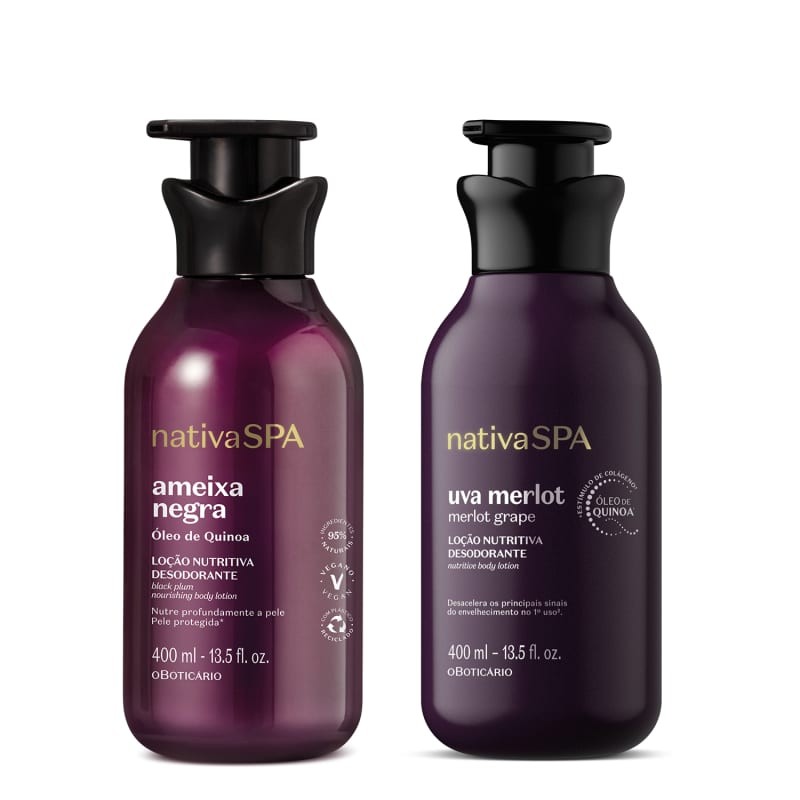 Kit Oboticário em Oferta Loção Hidratante Corporal Nativa Spa: Uva Merlot 400ml + Ameixa Negra 400ml regular
