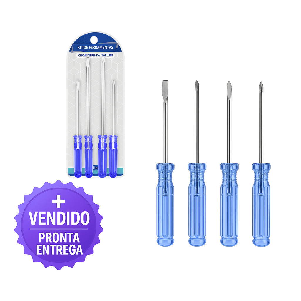 Jogo de Chaves de Fenda e Philips 4 Peças Cabo Transparente Azul em Oferta na Shopee