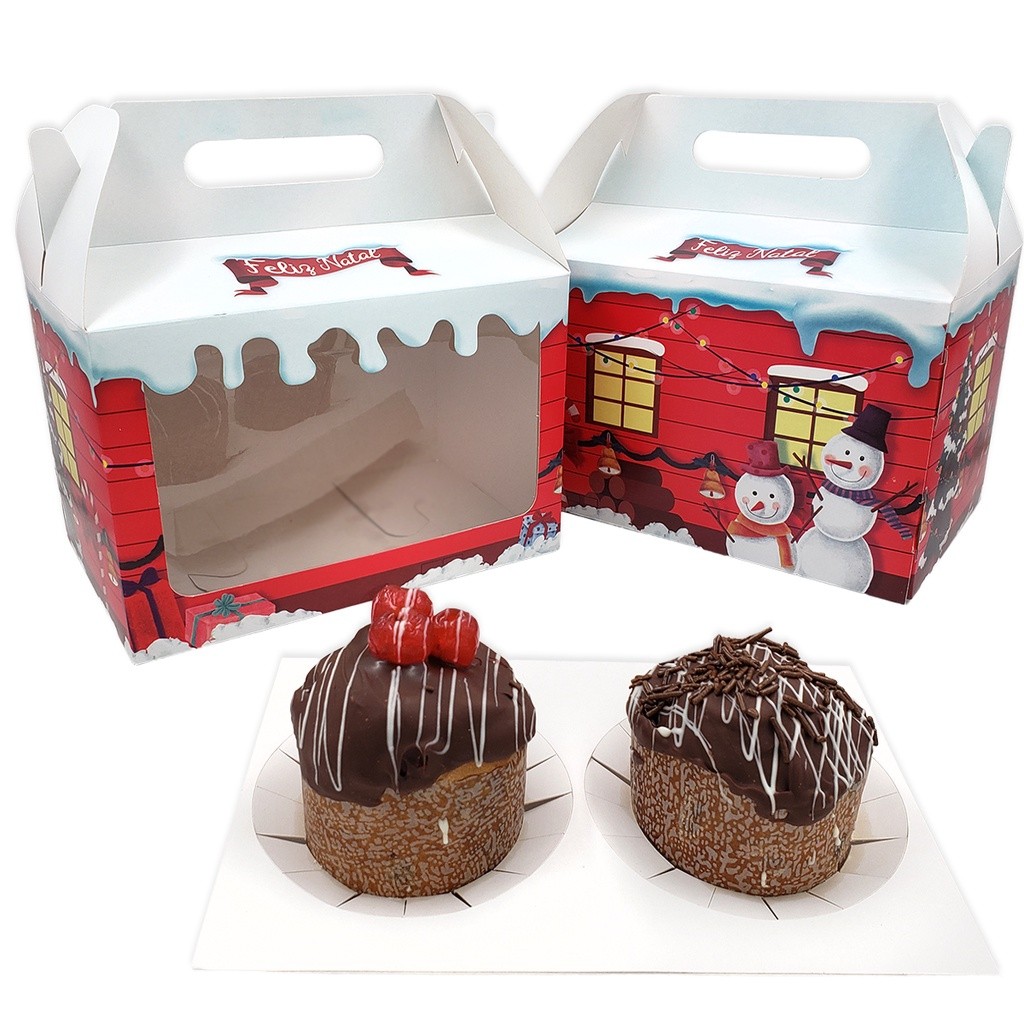 10 Caixas Maleta para Duplo Mini Panetone Chocotone de 80g a 250g Lembrancinha De Natal