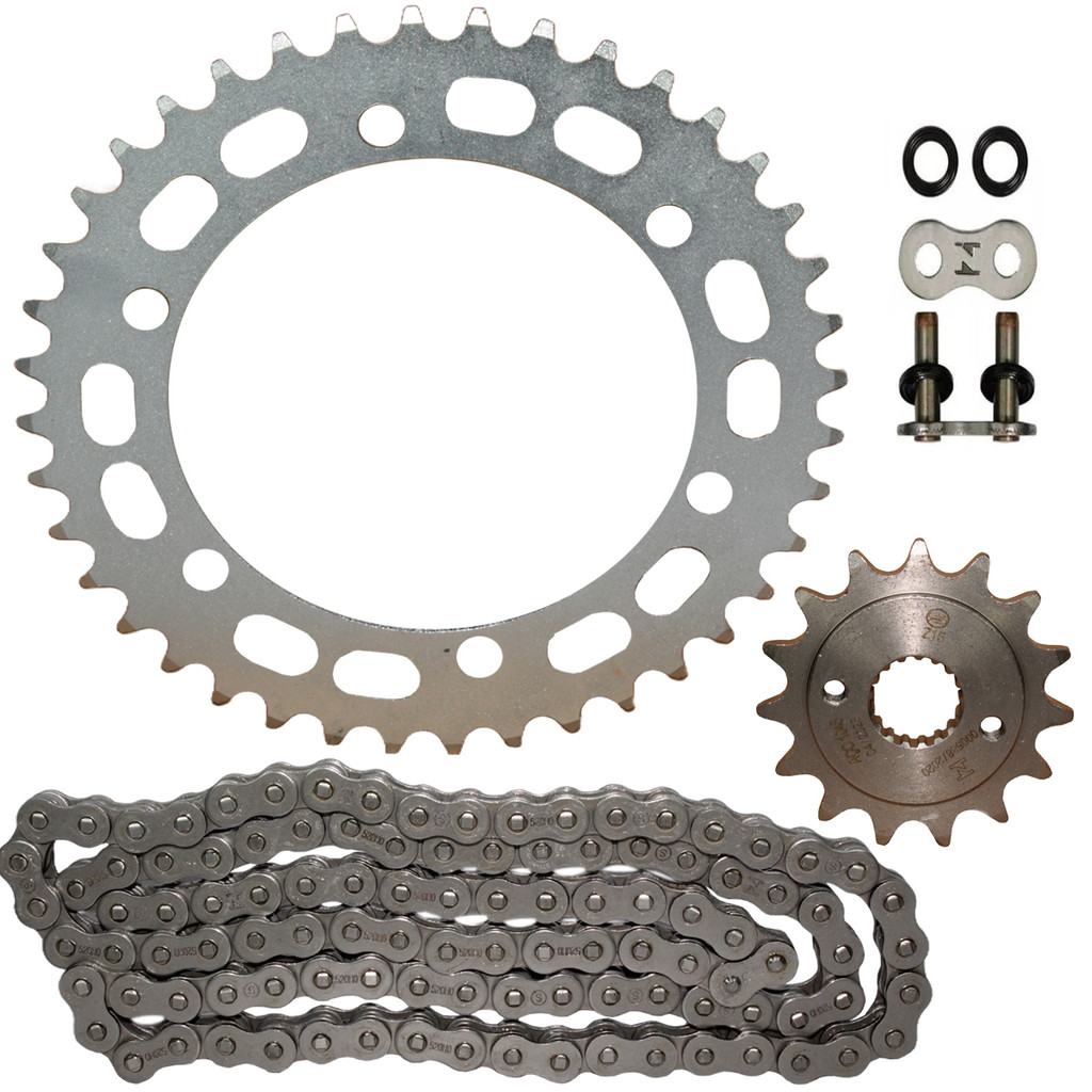 Kit relação transmissão tração NX400 Falcon 1999 a 2015 com retentor