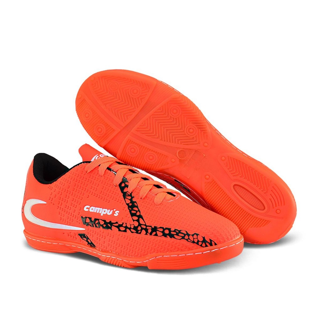 Chuteira Futsal Laranja Para Quadra Estilosa Antiderrapante Sola Costurada Confortável