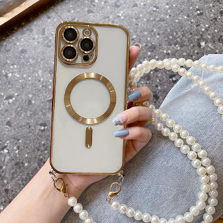 iPhone 15 16 14 13 12 11 Pro Max Plus Pearl Crossbody Lanyard Chapeamento Caso Capa Magnética De Carregamento Sem Fio em Oferta na Shopee