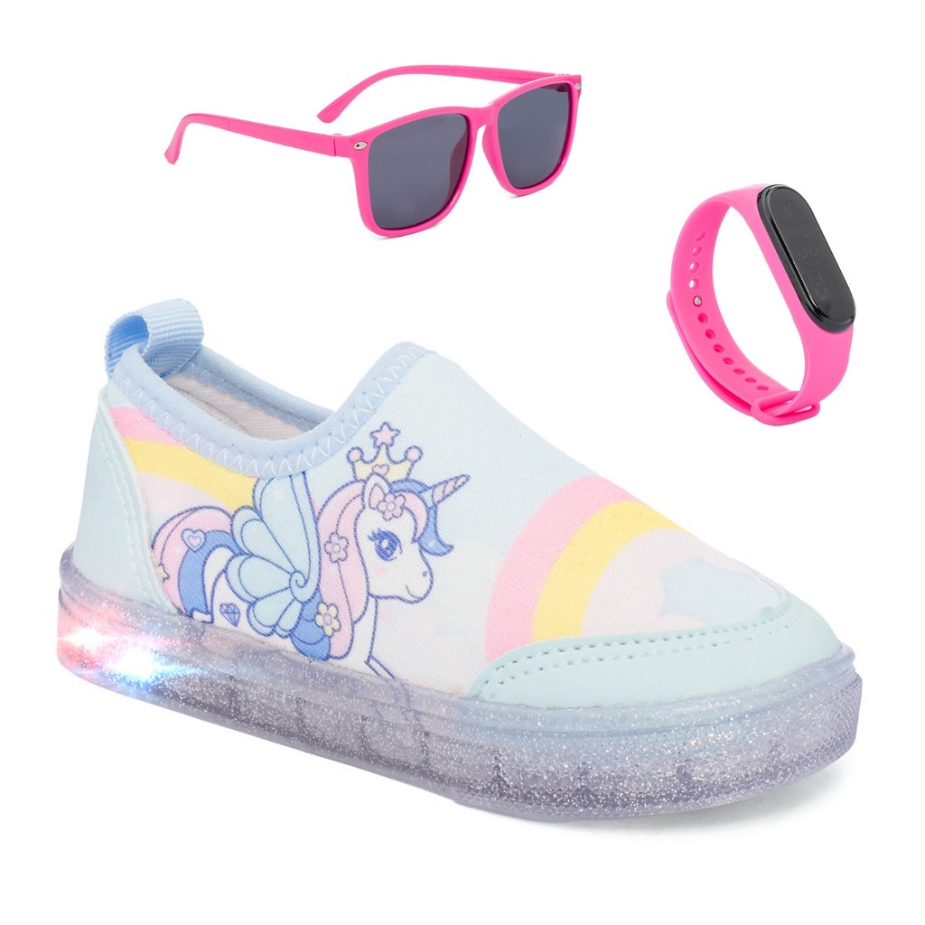 Combo Infantil Tenis Casual LED Oculos Relogio Menina Funfy em Oferta na Shopee