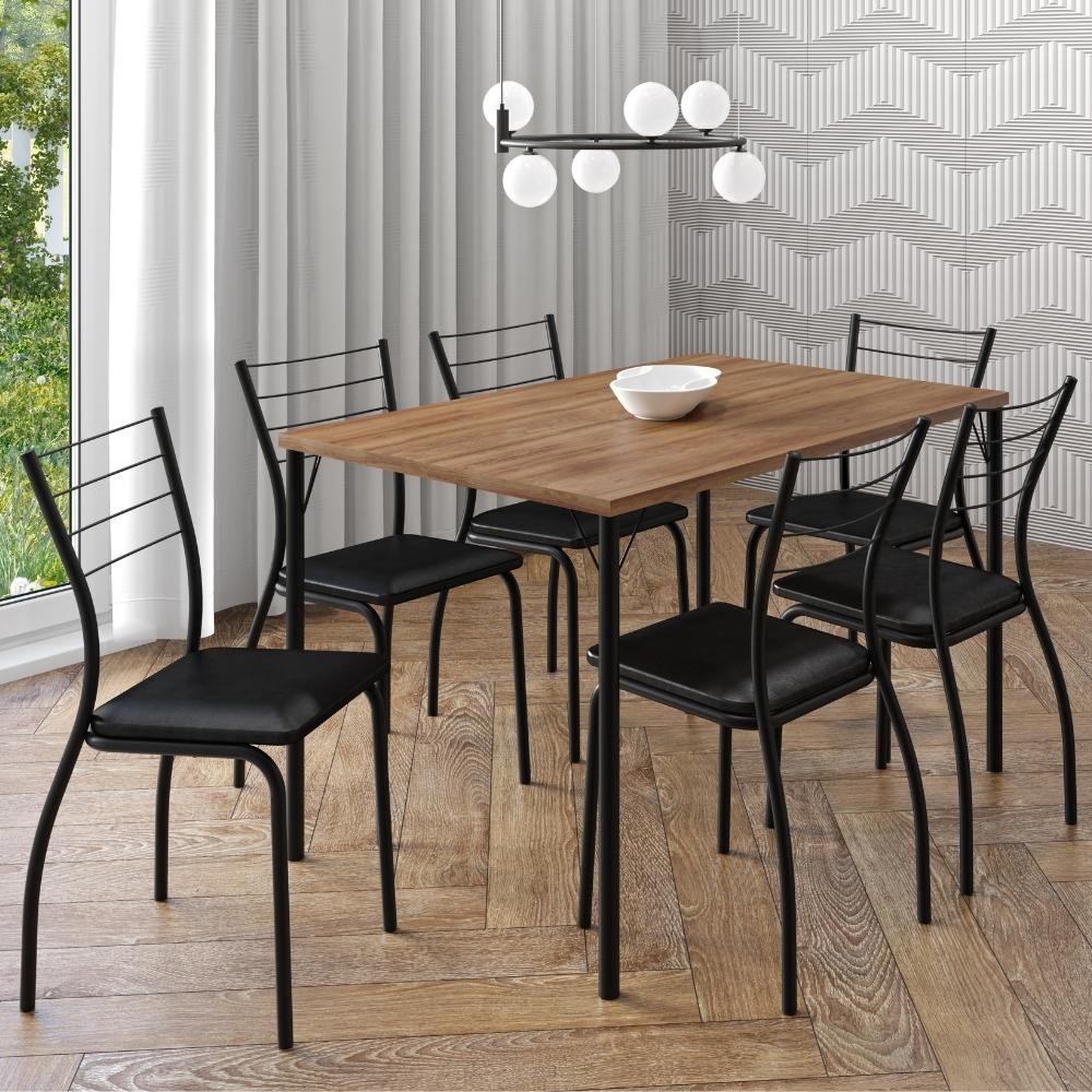 Conjunto Sala de Jantar 6 Cadeiras Valencia Carraro Freijó Preto - Home & Living