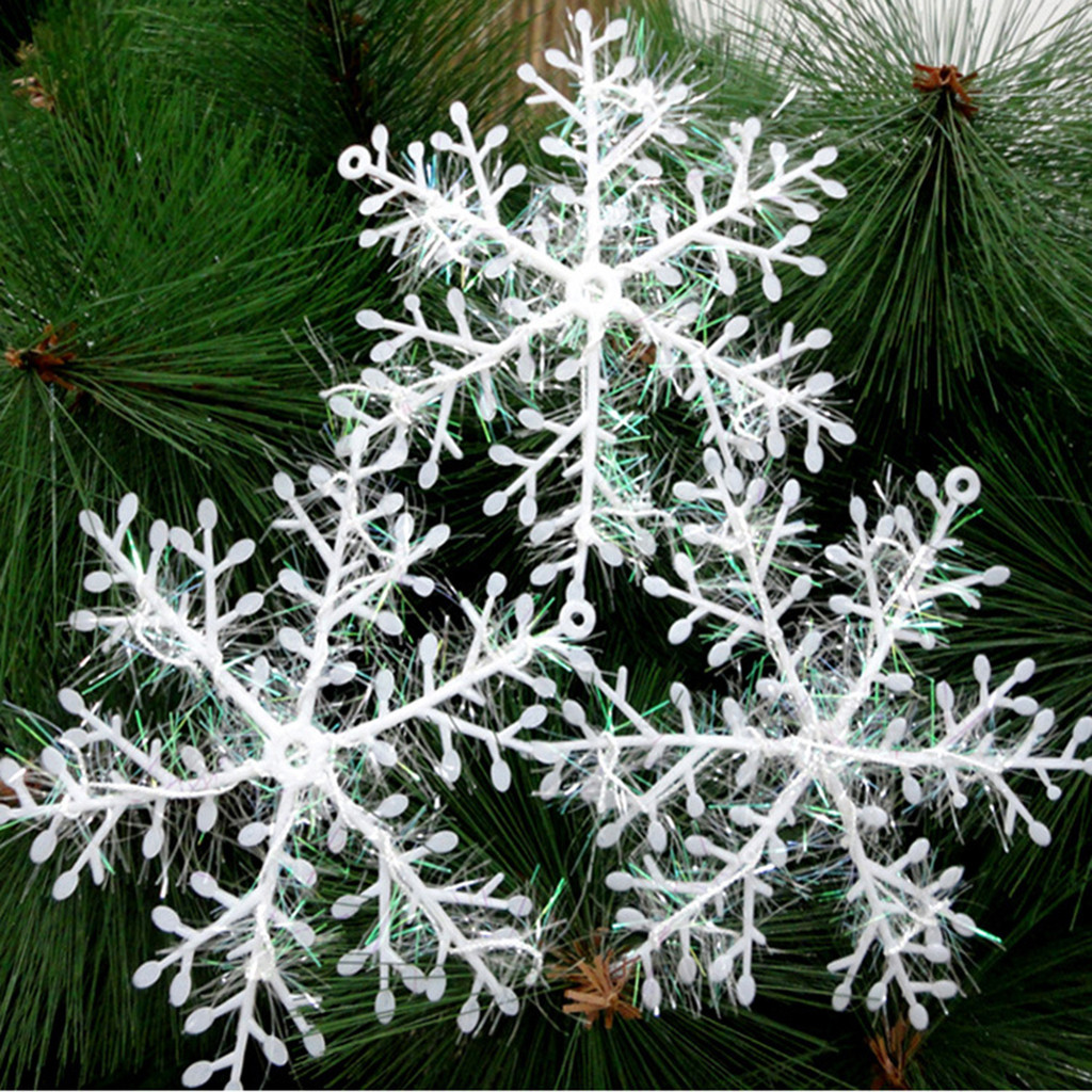 30 Pçs 6-20CM Enfeites De Floco De Neve De Natal Glitter Falso Branco DIY Árvore Pendurado Pendentes Ano Novo Decoração 