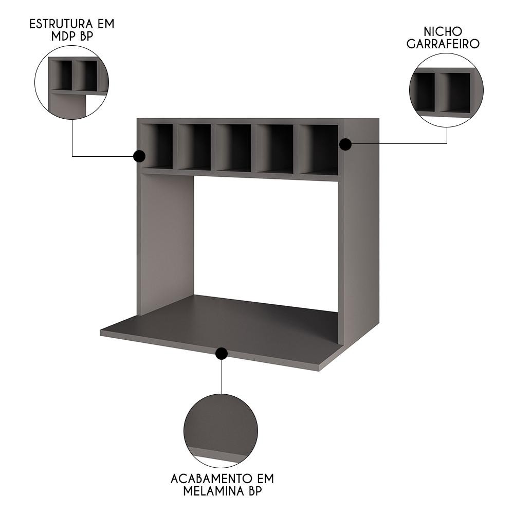 Detalhes do Suporte Micro-Ondas Forno Armário Aéreo com Adega 60cm Lótus Z34 Grafite - Mpozenato