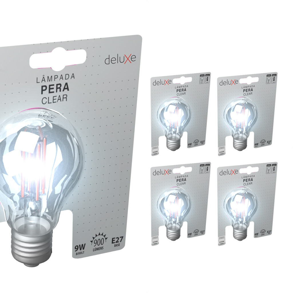 Kit 5 Lampada Led Pera Filamento Clear 9W 6500K E27 Deluxe em Oferta na Shopee