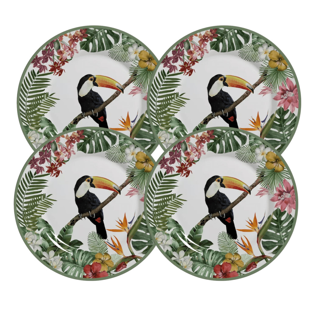 Jogo De Pratos Para Sobremesa 21cm Kit 4pcs Cerâmica Paradiso Alleanza Tropical