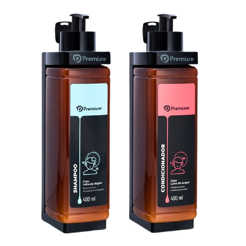 Kit Dispenser Suporte de Parede Shampoo Condicionador Cabelo Box Chuveiro Hotel Resort Pousada Clínica Higiene Banho