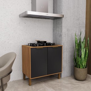 Balcão de Cozinha 80cm 2 Portas Xangai Freijó/Chumbo em Oferta na Shopee