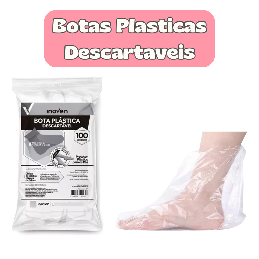 Bota Plástica Descartável Inoven 100UN para Salão de Beleza Estética Manicure Pedicure